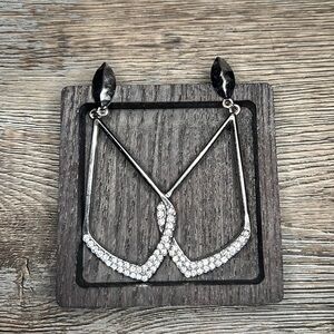 Silver Tone Rhinestone Studded Drop Earrings